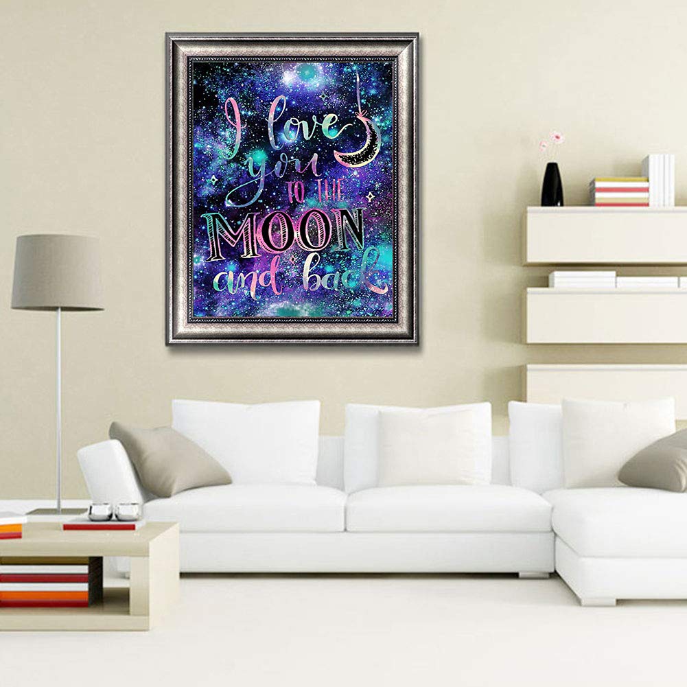 KTCLCATF DIY 5D Diamond Painting by Number Kits, Crystal Rhinestone Diamond Embroidery Paintings Pictures Arts Craft for Home Wall Decor, Full Drill,I Love You to The Moon and Back