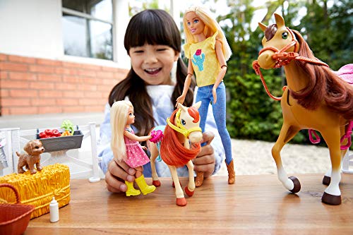 Barbie Playset and Chelsea Blonde Dolls, 2 Horses with Bobbling Heads and 15+ Toy Accessories That Include Corral Fencing, Feeding, Grooming, Nurturing and Horseback Riding Pieces