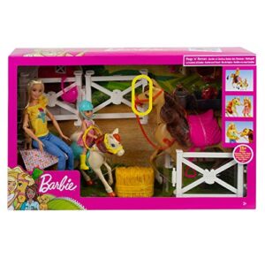 Barbie Playset and Chelsea Blonde Dolls, 2 Horses with Bobbling Heads and 15+ Toy Accessories That Include Corral Fencing, Feeding, Grooming, Nurturing and Horseback Riding Pieces