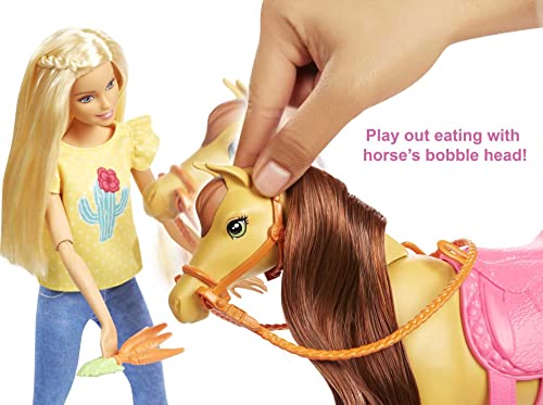 Barbie Playset and Chelsea Blonde Dolls, 2 Horses with Bobbling Heads and 15+ Toy Accessories That Include Corral Fencing, Feeding, Grooming, Nurturing and Horseback Riding Pieces