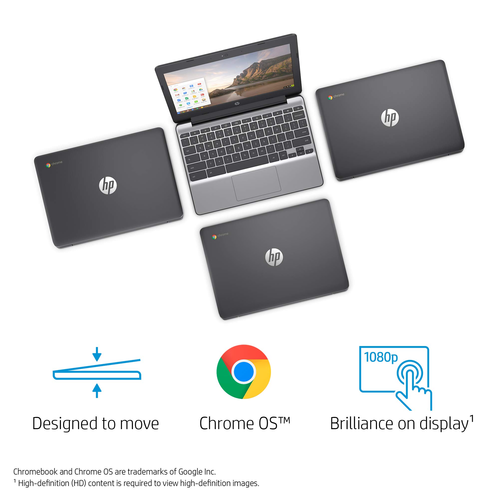 HP Chromebook 11-Inch Laptop, Intel Celeron N3060 Processor, 2 GB SDRAM, 16 GB eMMC Storage, Chrome OS (11-v000nr, Ash Gray)