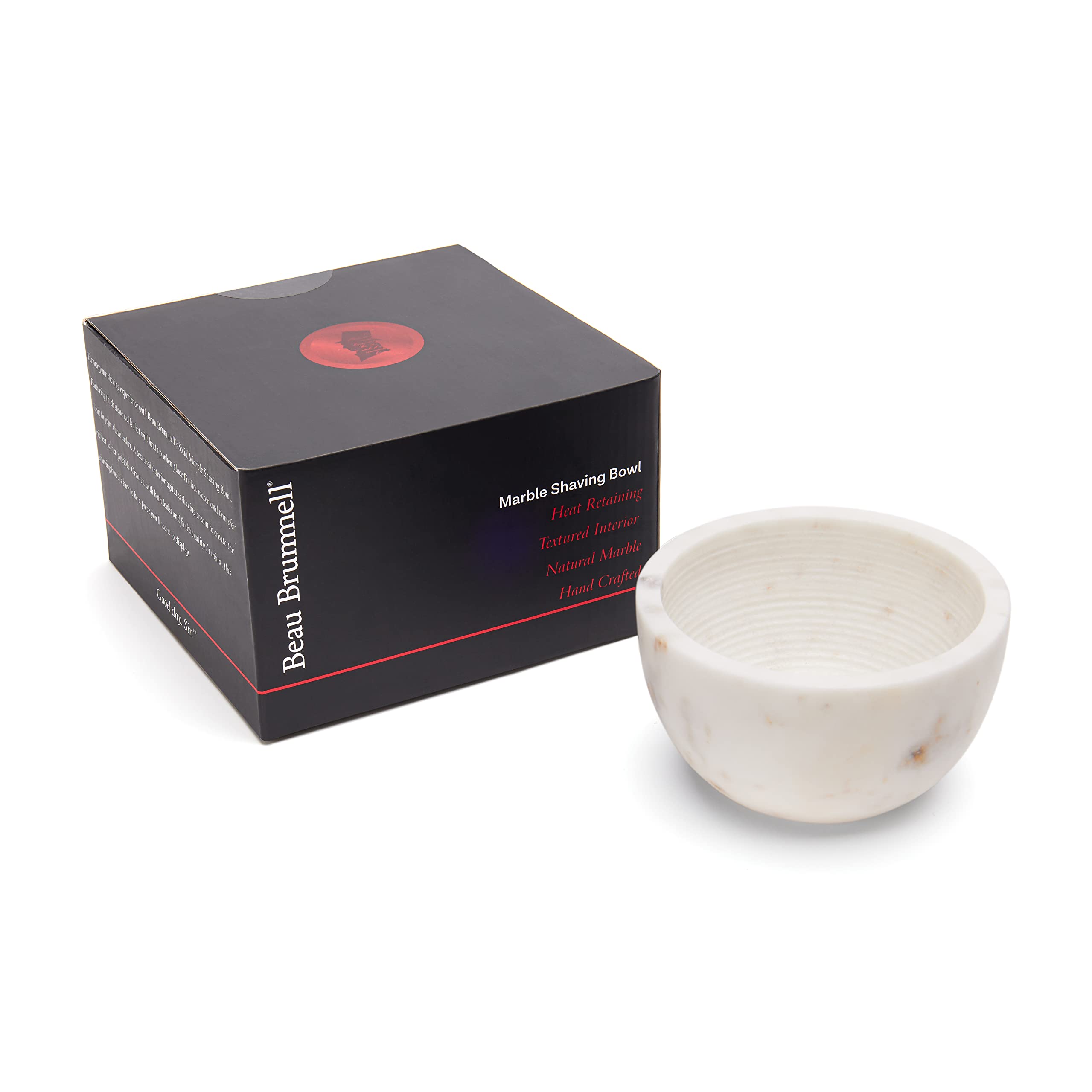 Beau Brummell The Original Marble Shaving Soap Bowl Handmade from 100% Natural Marble with Interior Grooves for Maximum Lather | Heat Retaining Stone Provides a Luxurious Hot Shave Experience