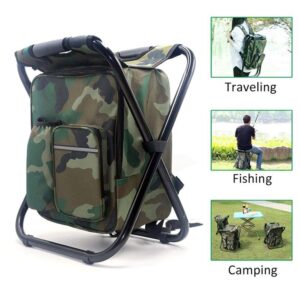 HisweetH Backpack Chair Foleable Camping Fishing Stool with Cooler Insulated Bags Multifunction Hunting Backpack Chair Stool for Outdoor Hiking Ice Fishing(Camouflage)