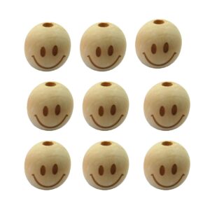 alenybeby 50pcs 20mm round natural wood beads laser printing smile face beads necklace wooden beads for key chain jewelry making (smiley face 50pcs)