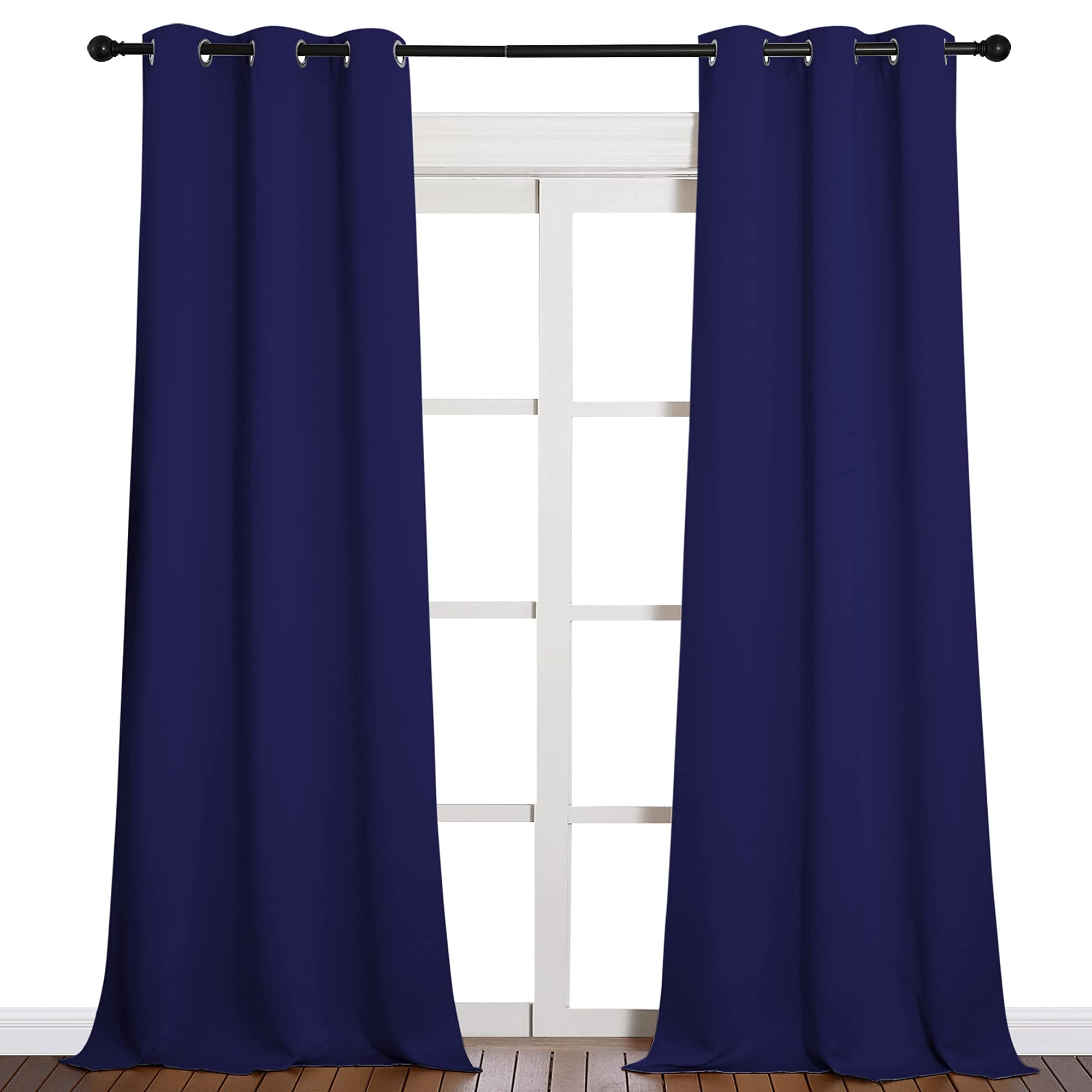 NICETOWN Window Drapes Long Curtains - Living Room Panels Grommet Top Window Treatment for Hall & Guest Room (Navy Blue, 42 inches Wide x 90 inches Long, 2 Pieces)