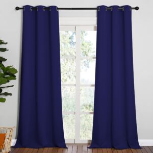 NICETOWN Window Drapes Long Curtains - Living Room Panels Grommet Top Window Treatment for Hall & Guest Room (Navy Blue, 42 inches Wide x 90 inches Long, 2 Pieces)