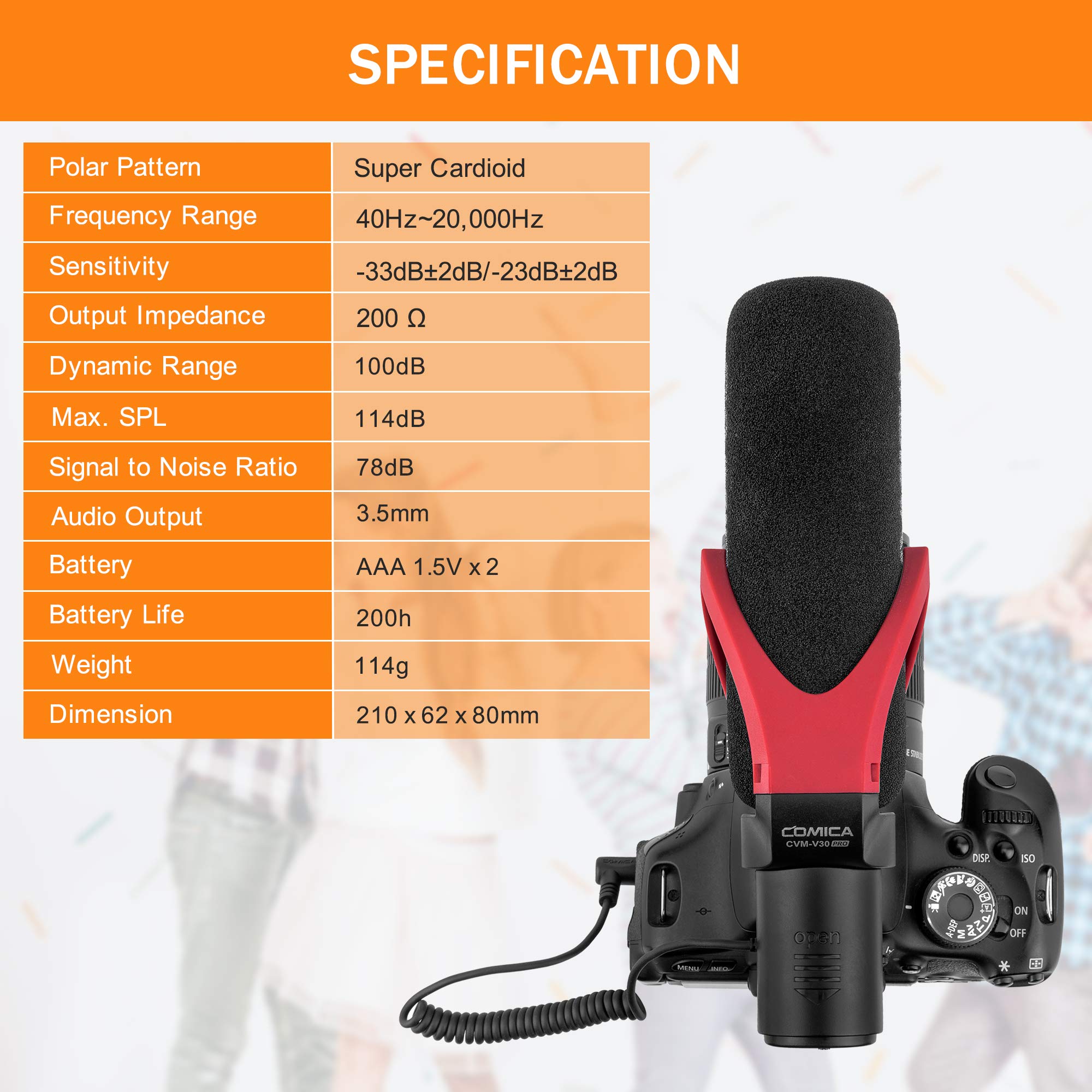 comica CVM-V30PRO Shotgun Microphone Professional Super Cardioid Video Recording Microphone with Wind Muff, Camera Microphone for Canon Nikon Sony DSLR Cameras,Camcorders,iPhone Smartphones