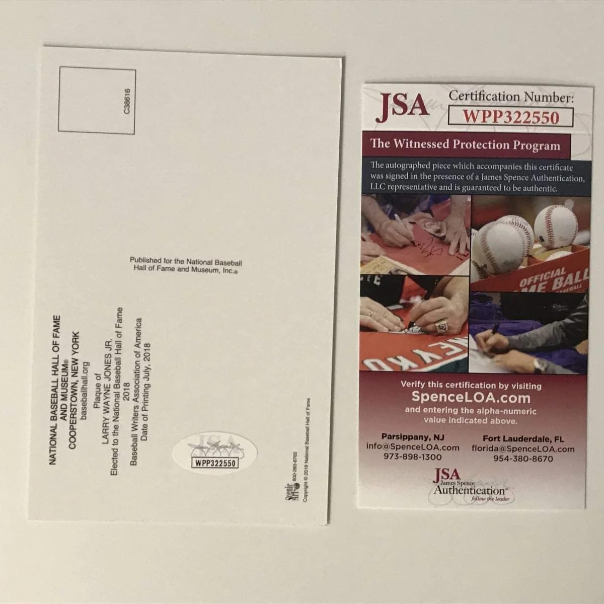 Autographed/Signed Chipper Jones HOF Hall Of Fame Baseball Plaque Postcard JSA COA