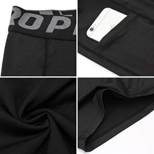 Mens Running Compression Shorts with Pocket Workout Cool Dry Underwear 3 Pack, 3 Pack: Black+black+black, Large