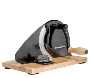 zassenhaus manual bread slicer, classic hand crank home bread slicer (black) 11.75 inch by 8 inch