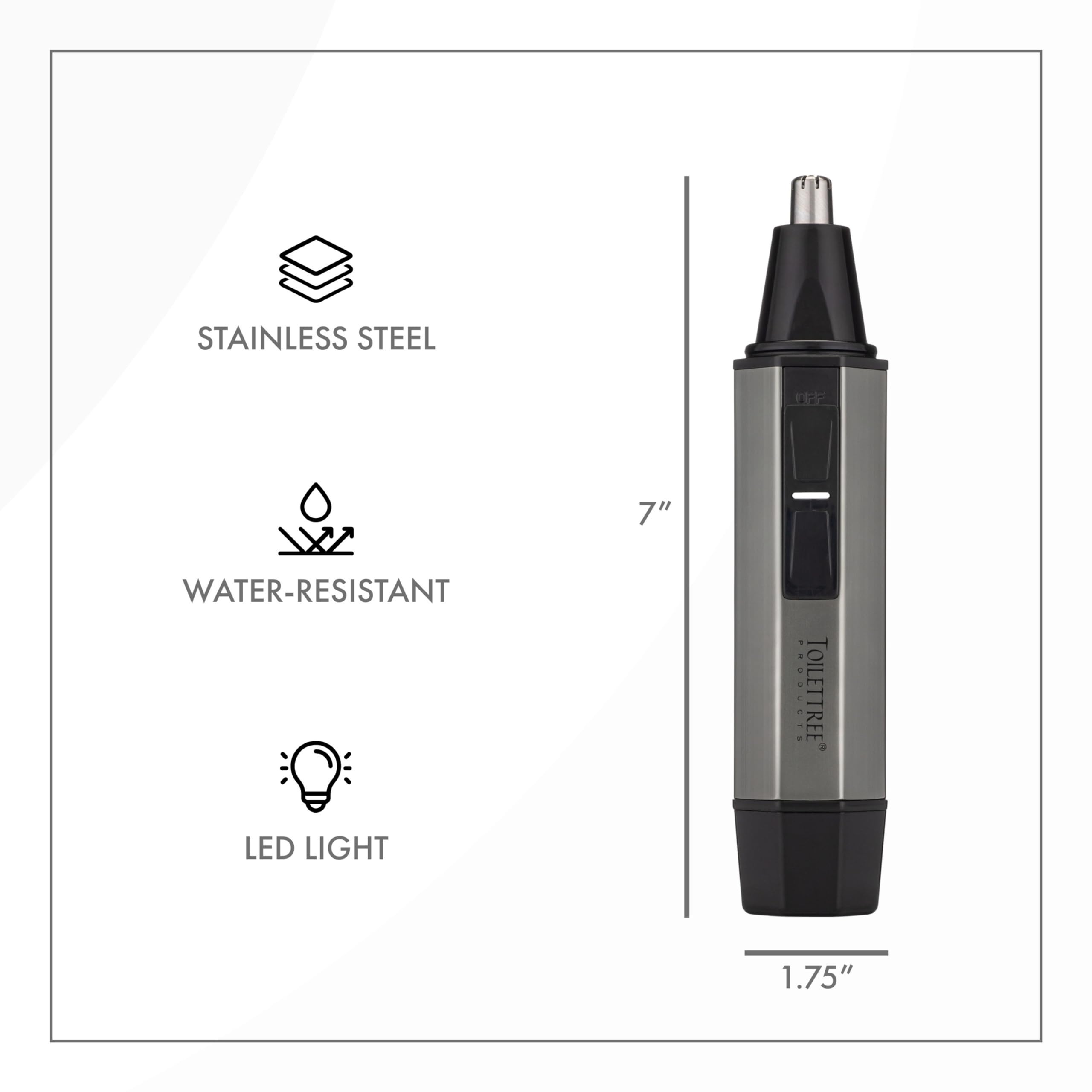 ToiletTree Products Water Resistant Heavy Duty Steel Nose Trimmer with LED Light, 2 Pack