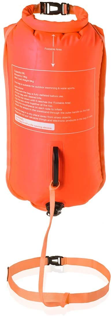 Naturehike 28L High Visible Safety Swim Buoy - Ultralight Bubble Tow Float and Dry Bag for Open Water Swimming Kayaking Snorkeling Diving Trailing with Adjustable Waist Belt (Fluorescent Orange)