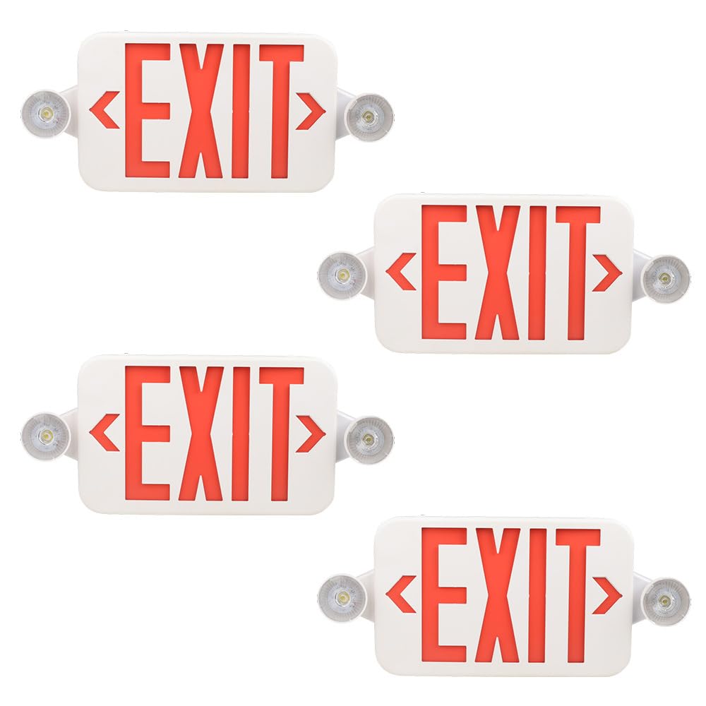 Ciata 4 Pack Emergency Exit Lights with Battery Backup - High Visibility Fire Exit Signs - Universal Emergency Lights for Business or Residential - Rechargeable Exit Sign Battery Included