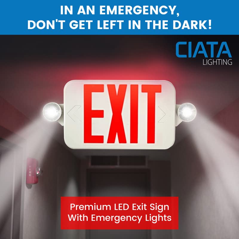 Ciata 4 Pack Emergency Exit Lights with Battery Backup - High Visibility Fire Exit Signs - Universal Emergency Lights for Business or Residential - Rechargeable Exit Sign Battery Included