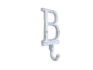 hampton nautical whitewashed cast iron letter b alphabet wall hook 6" - door decor - decorative