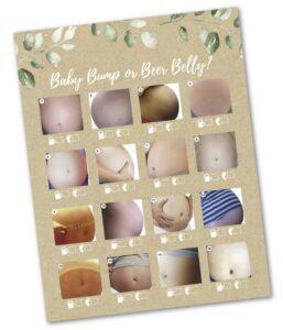 30 beer belly or pregnant baby bump game cards- baby shower or gender reveal party supply kit- rustic gender neutral card design- a fun game for men, women or kids. made in the usa