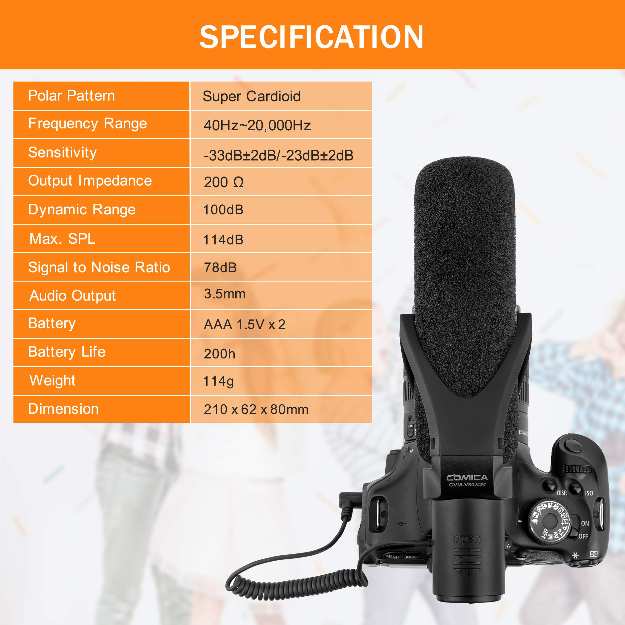 comica CVM-V30PRO Shotgun Microphone Professional Super Cardioid Video Recording Microphone with Wind Muff, Camera Microphone for Canon Nikon Sony DSLR Cameras,Camcorders,iPhone Smartphones