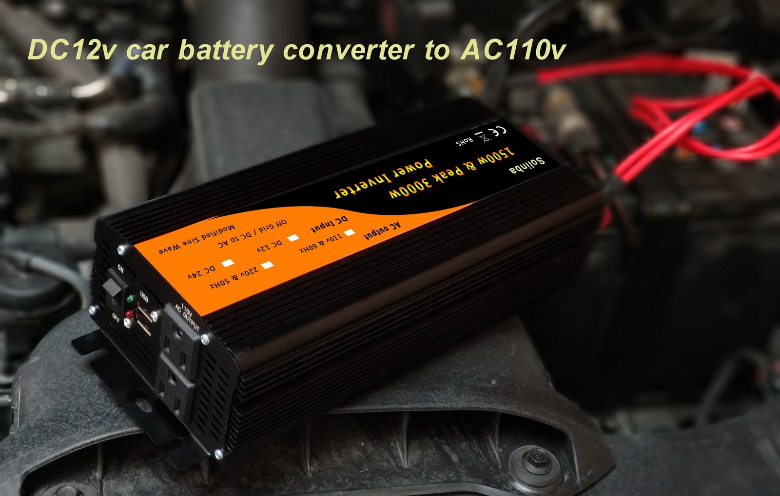 Solinba Car Power Inverter 1500w/Peak 3000w Converter DC12v to AC110v 60Hz with Dual USB 2.1A