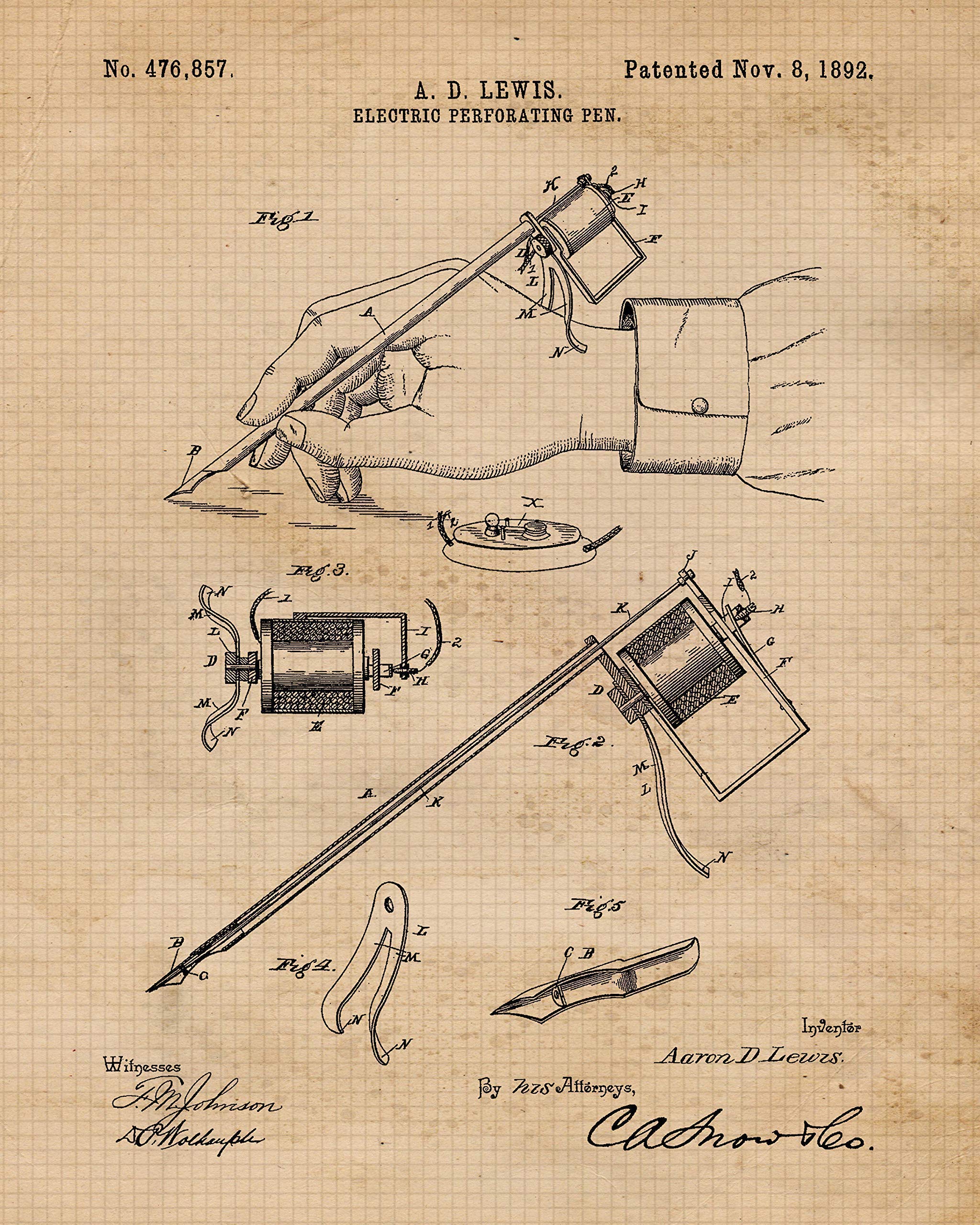 Vintage Tattoo Equipment Tools Patent Print, 4 (8x10) Unframed Photos, Wall Art Decor Gifts for Home Office Gears Garage Ink Artist Studio Salon Lounge Design School Student Teacher Apprentice Fans