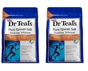 dr teal's pre & post workout bath soak gift set (2 pack, 3lbs ea) - 15 minute power soak with magnesium sulfate & menthol - essential oils blended with pure epsom salt eases aches & speeds up recovery