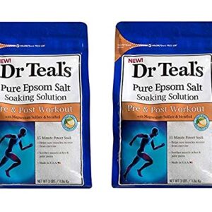 Dr Teal's Pre & Post Workout Bath Soak Gift Set (2 Pack, 3lbs Ea) - 15 Minute Power Soak with Magnesium Sulfate & Menthol - Essential Oils Blended with Pure Epsom Salt Eases Aches & Speeds Up Recovery