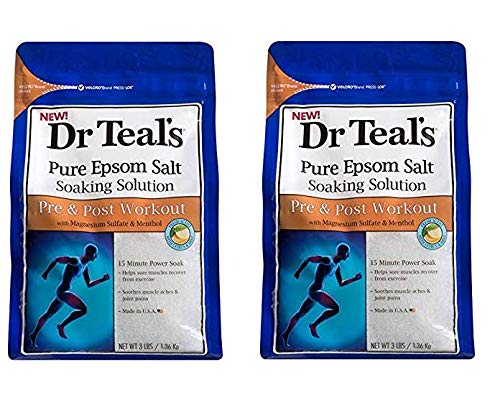 Dr Teal's Pre & Post Workout Bath Soak Gift Set (2 Pack, 3lbs Ea) - 15 Minute Power Soak with Magnesium Sulfate & Menthol - Essential Oils Blended with Pure Epsom Salt Eases Aches & Speeds Up Recovery