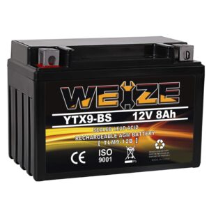 weize ytx9-bs maintenance free lead-acid battery for motorcycle, atv, honda, polaris, suzuki