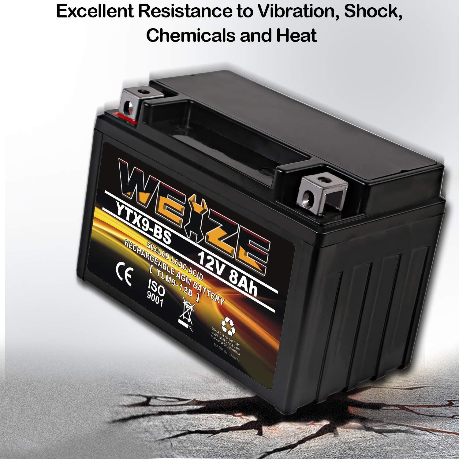 Weize YTX9-BS Maintenance Free Lead-Acid Battery For Motorcycle, ATV, Honda, Polaris, Suzuki