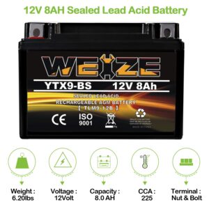 Weize YTX9-BS Maintenance Free Lead-Acid Battery For Motorcycle, ATV, Honda, Polaris, Suzuki