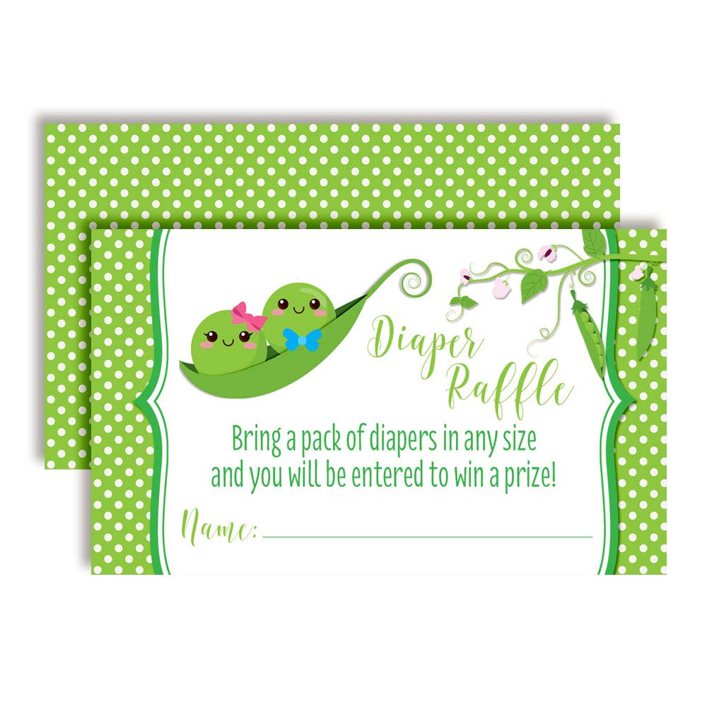 Two Peas In A Pod Twin Boy And Girl Diaper Raffle Tickets for Baby Showers, 20 2" X 3” Double Sided Insert Cards for Games by AmandaCreation, Bring a Pack of Diapers to Win Favors & Prizes!