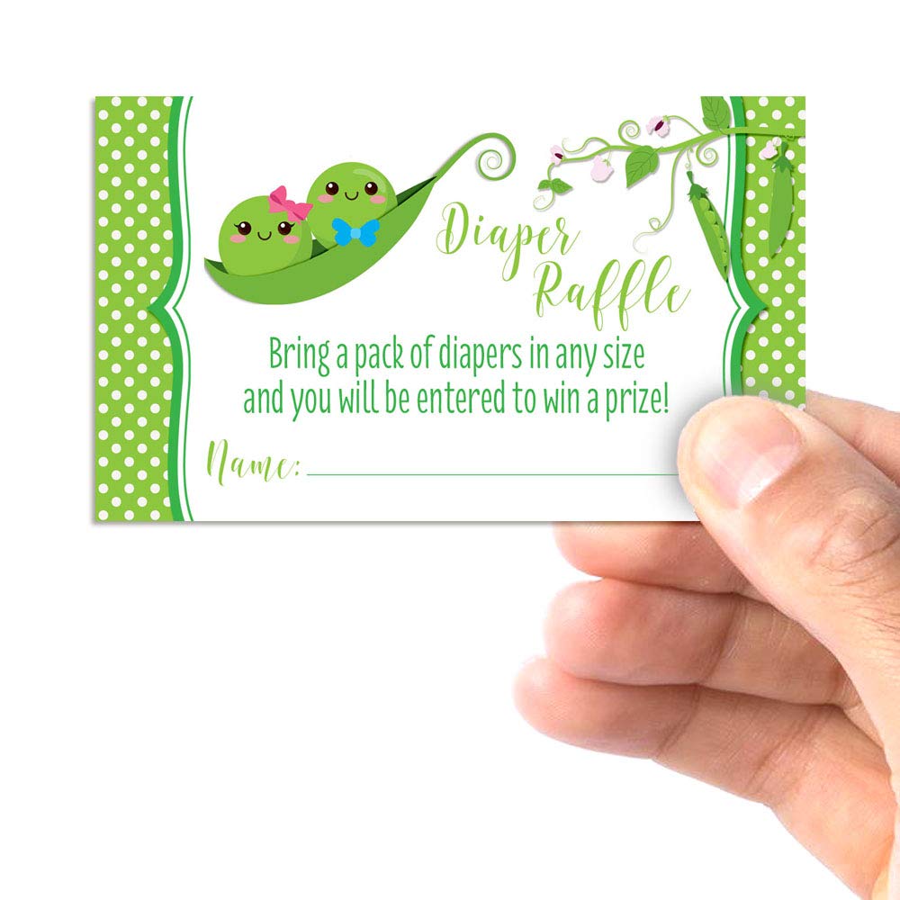 Two Peas In A Pod Twin Boy And Girl Diaper Raffle Tickets for Baby Showers, 20 2" X 3” Double Sided Insert Cards for Games by AmandaCreation, Bring a Pack of Diapers to Win Favors & Prizes!