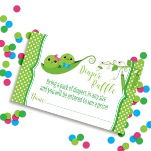 Two Peas In A Pod Twin Boy And Girl Diaper Raffle Tickets for Baby Showers, 20 2" X 3” Double Sided Insert Cards for Games by AmandaCreation, Bring a Pack of Diapers to Win Favors & Prizes!