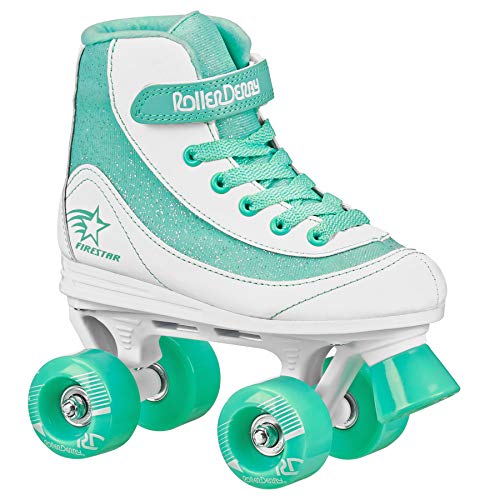 Roller Derby Firestar Youth Girl's Quad Roller Skates, White/Mint, Size 04