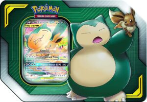 pokemon tag team tin snorlax-gx & eevee- tcg: sun & moon box- 4 booster packs | 1 special eevee & snorlax-gx foil card | genuine cards