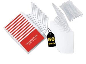 1intheoffice clear laminating pouch with loop attachment, luggage tag style 2 1/2" x 4 1/4"- "50 pack"