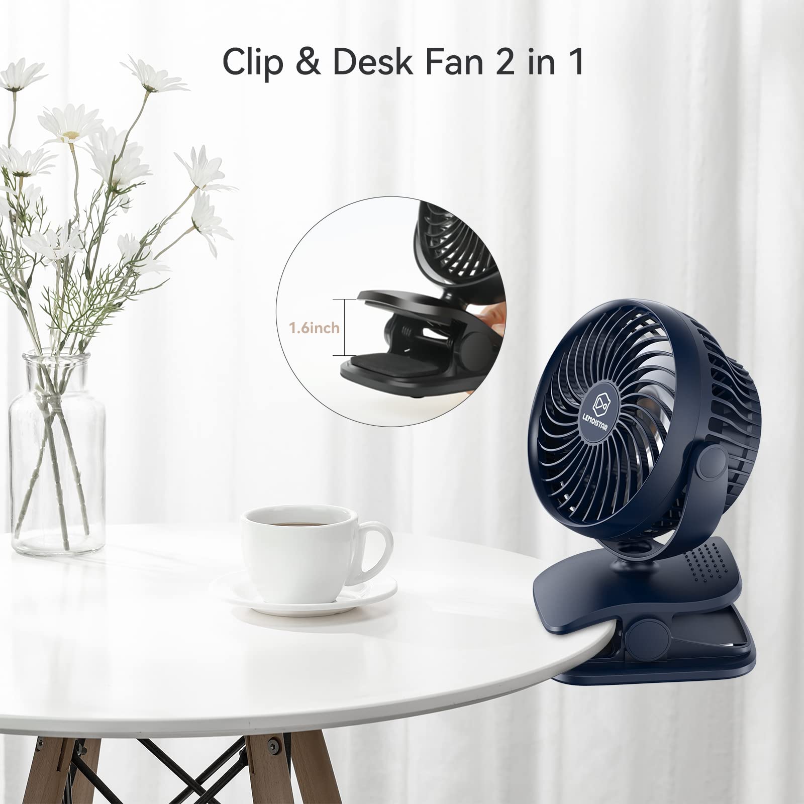 Battery Powered Clip on Fan with Aroma Function,AA Battery Operated Portable Fans for Camp,Small Dorm Fan with Powerful 4 Speeds,Quiet Desk Fan with 360°Rotation,Personal Dorm Fan for Home,Bed,Office