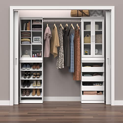 ClosetMaid Modular Storage Angled Shelves, Wood Closet Organizer Adjustable, Stacking, Full Backer, Decorative Trim, White, Shoe Shelf Unit