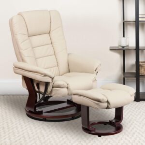 emma + oliver multi-position stitched recliner & ottoman with swivel base in beige leathersoft