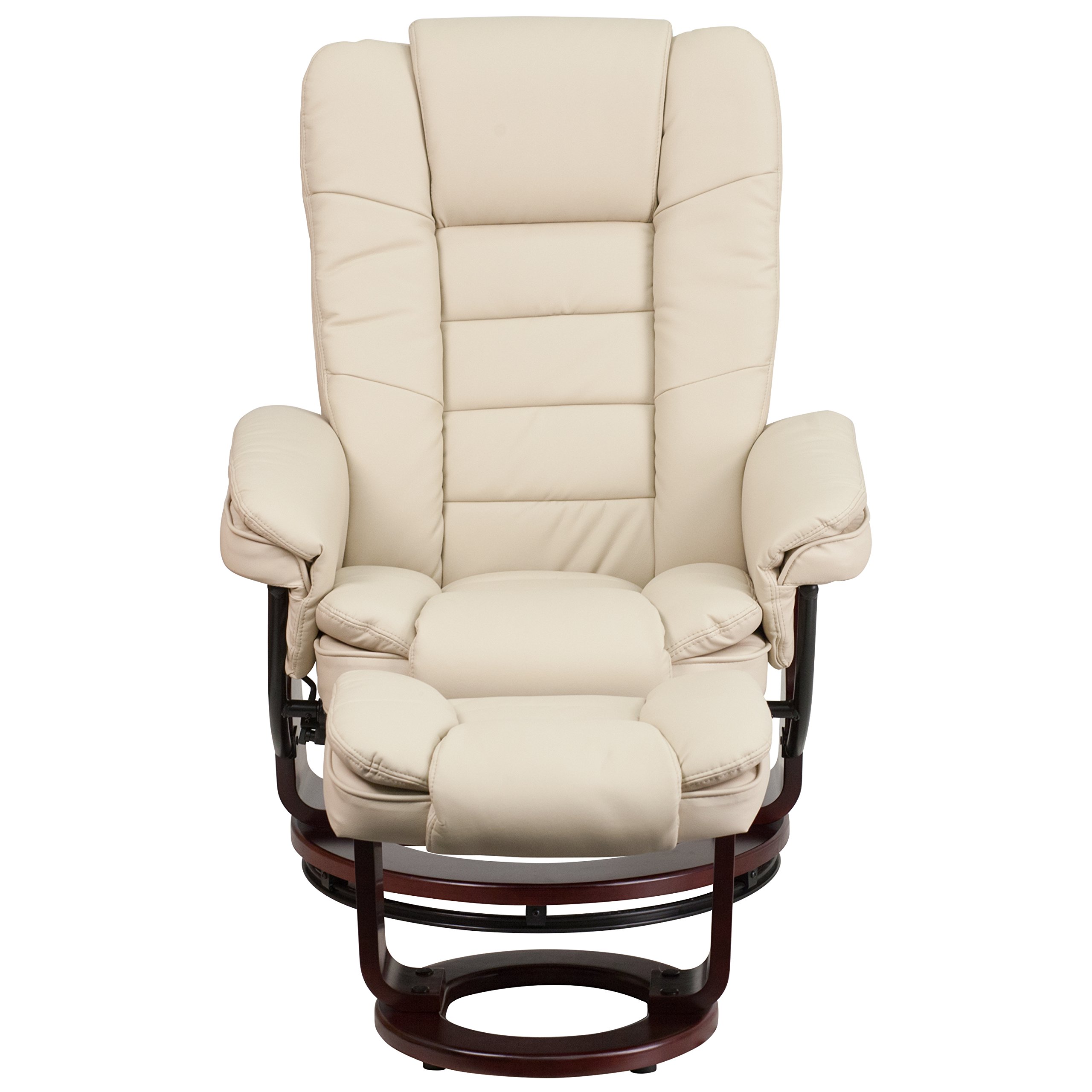 EMMA + OLIVER Multi-Position Stitched Recliner & Ottoman with Swivel Base in Beige LeatherSoft