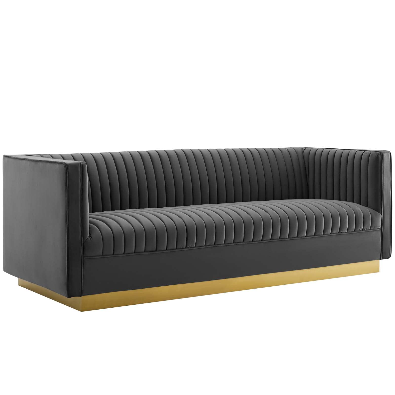 Modway Sanguine Vintage Glamour Channel Tufted Performance Velvet Upholstered Sofa in Gray