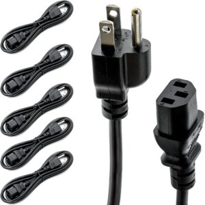 rebuild skills ul approved (6ft 18/3-5pk) universal computer monitor power cord, c13 power cable for monitor, pc, desktop, printer, scanner 18 awg ga nema 5-15p to iec13 (5 pack)