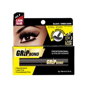 ebin new york grip bond eyelash adhesive (paddle type, black/dries dark, 0.18 oz) | hypoallergenic latex free formaldehyde free lasts all day ideal for sensitive skins