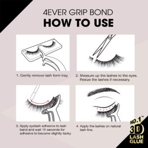 EBIN NEW YORK Grip Bond Eyelash Adhesive (Paddle Type, Black/Dries Dark, 0.18 oz) | Hypoallergenic Latex Free Formaldehyde Free Lasts All Day Ideal for Sensitive Skins