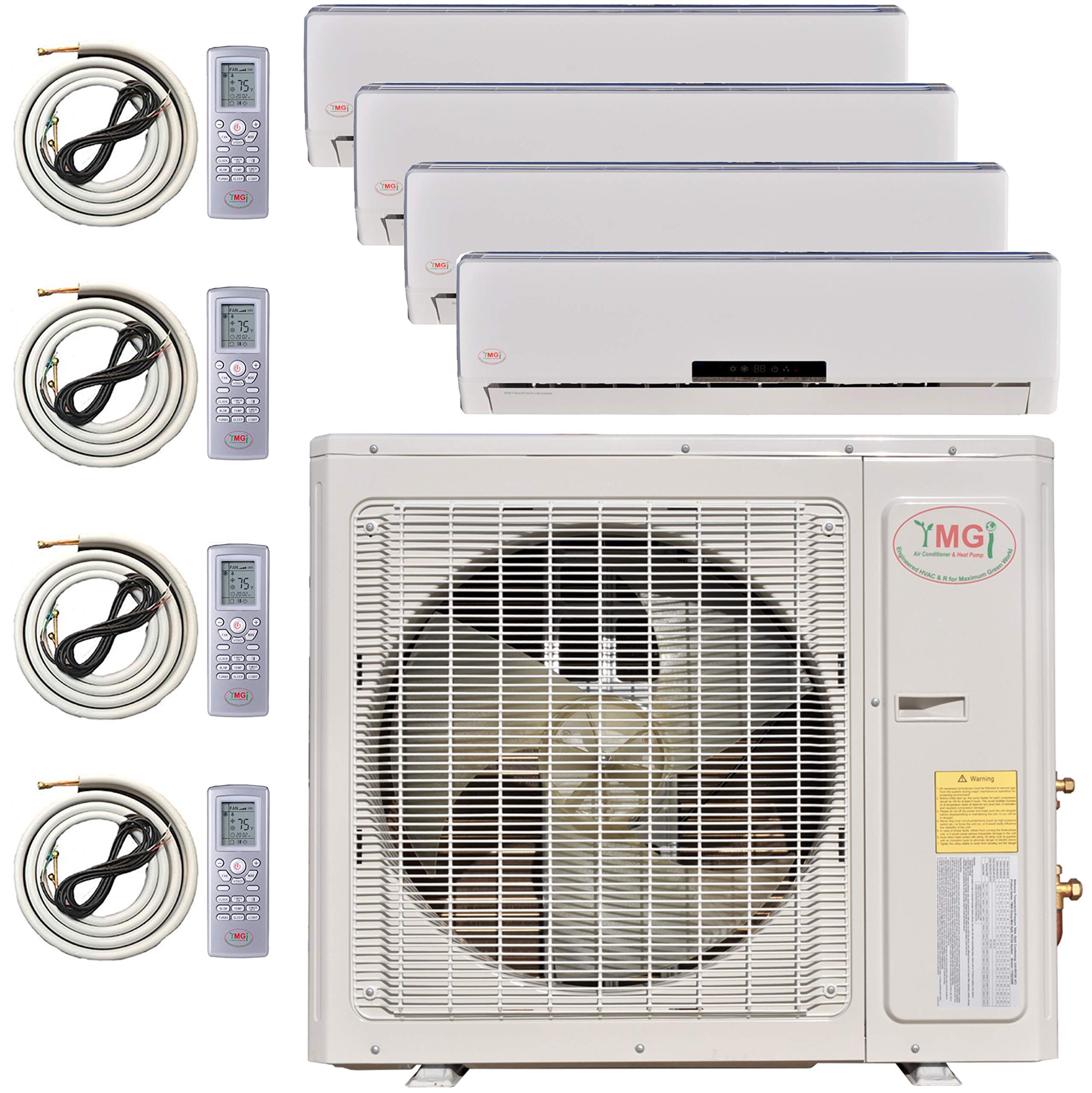 Multi Zone Mini Split Ductless Air Conditioner - Quad Zone 9000 + 9000 + 9000 + 18000-4 Zone Pre-Charged Inverter Compressor - Includes Four Free 25' Linesets - US Parts & Tech Support