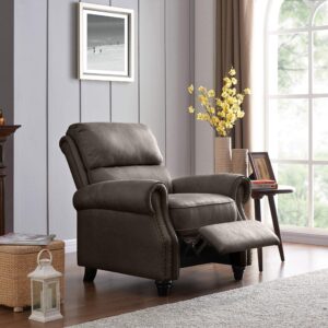 domesis cortez - distressed faux leather push back recliner chair, fog grey