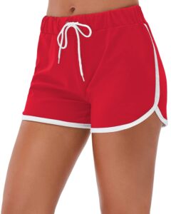 little beauty athletic elastic waist yoga running workout dophin shorts red s