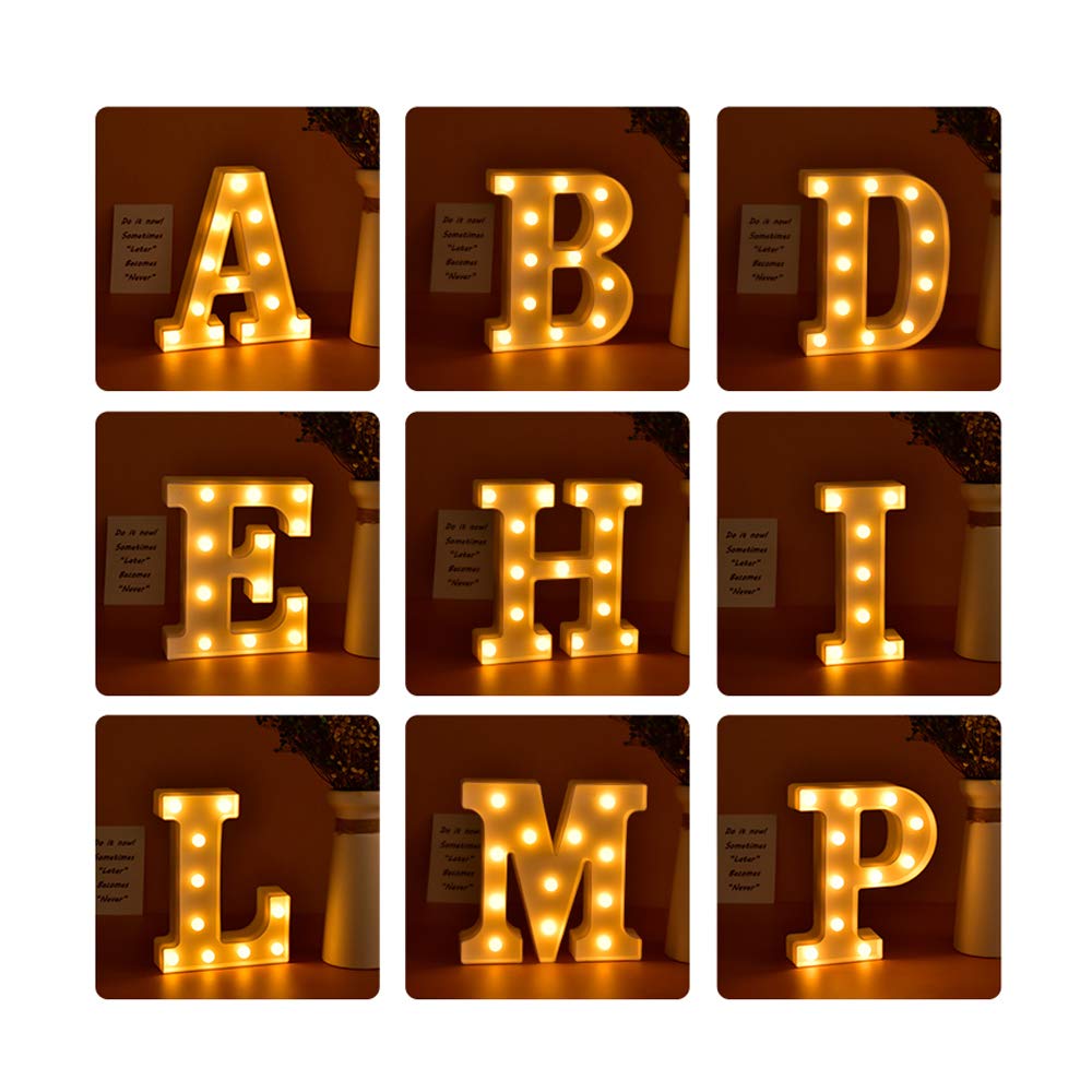 ODISTAR LED Light Up Marquee Letters, Battery Powered Sign Letter 26 Alphabet with Lights for Wedding Engagement Birthday Party Table Decoration bar Christmas Night Home,9’’, White (P)