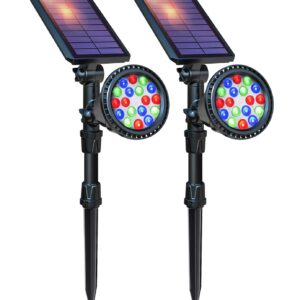 DBF Color Changing Solar Spotlight, 600LM Bright Color Solar Spot Lights Outdoor, 2-in-1 Solar Landscape Lights Waterproof Christmas Decorative Flood Lighting for Garden Yard Tree House, 2 Pack