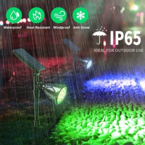 DBF Color Changing Solar Spotlight, 600LM Bright Color Solar Spot Lights Outdoor, 2-in-1 Solar Landscape Lights Waterproof Christmas Decorative Flood Lighting for Garden Yard Tree House, 2 Pack