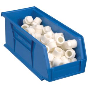 Global Industrial Plastic Hanging & Stacking Storage Bin, 4-1/8 x 10-7/8 x 4, Blue, Lot of 12